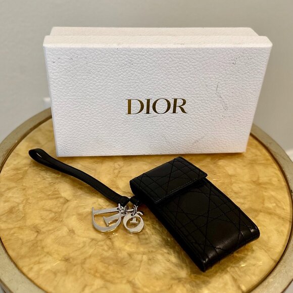 Preloved Dior Cannage Wristlet Pouch Black with Box